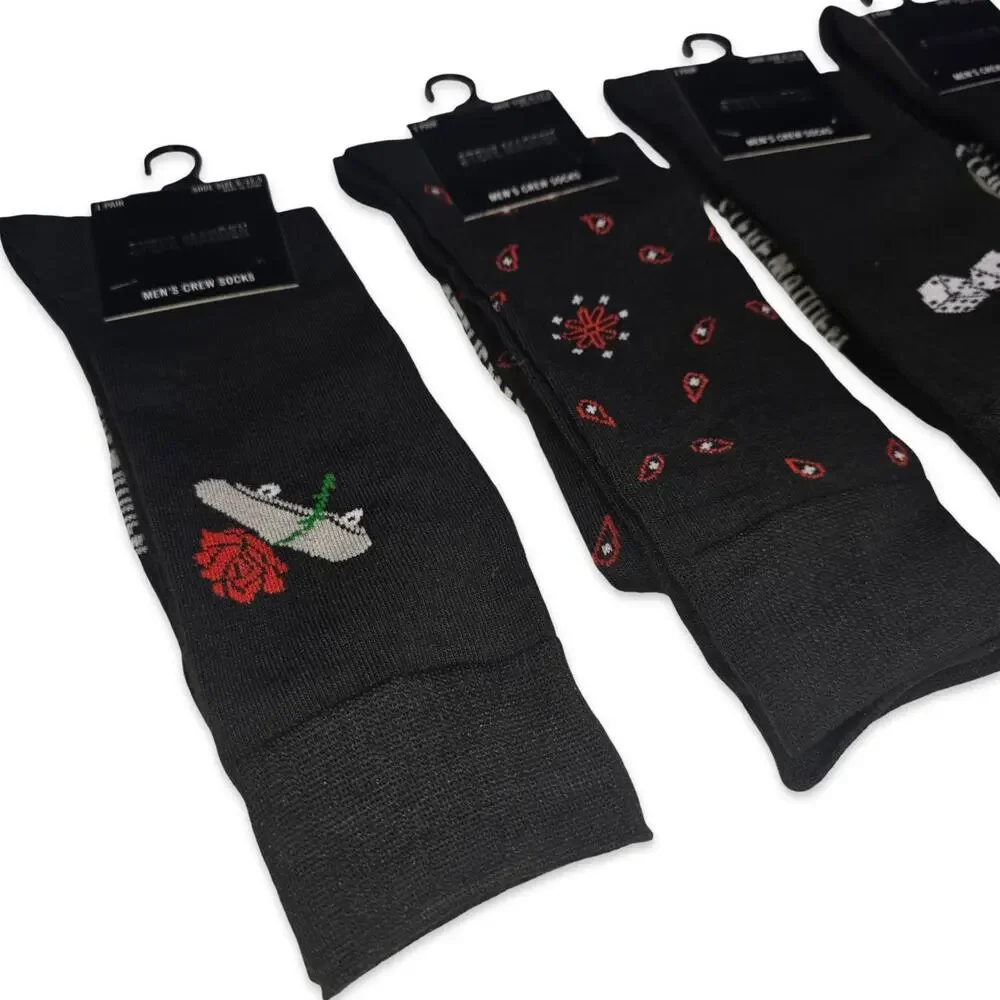 Steve Madden Men's Crew Socks‎ 6 Pair Pack Size 6–12.5 Novelty Fun Designs NEW